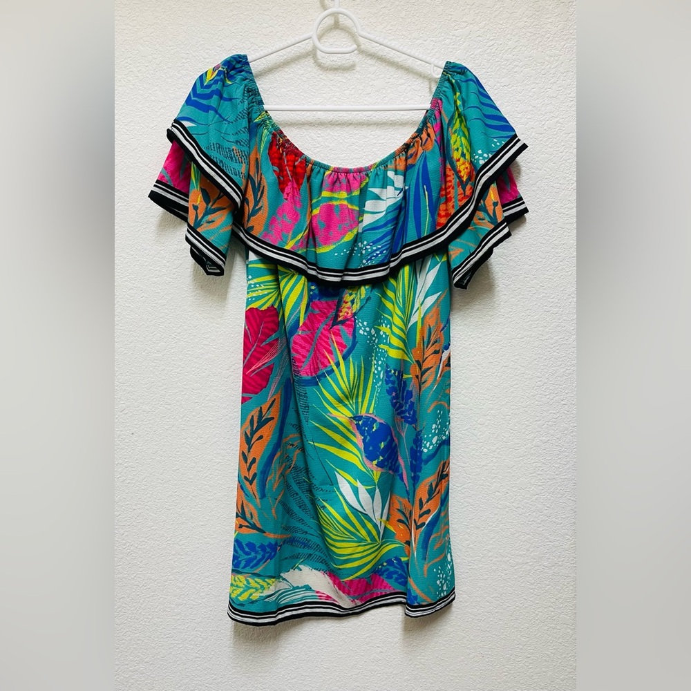 FLYING TOMATO Colorful Off-Shoulder Tropical Mini Dress Size M